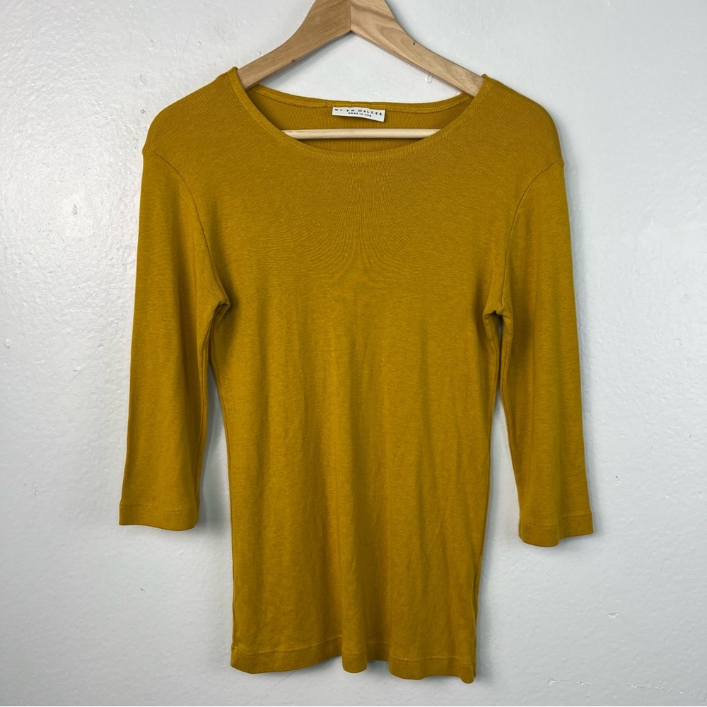 bryn WALKER Round Neck 3/4 Sleeve Top Small Yellow